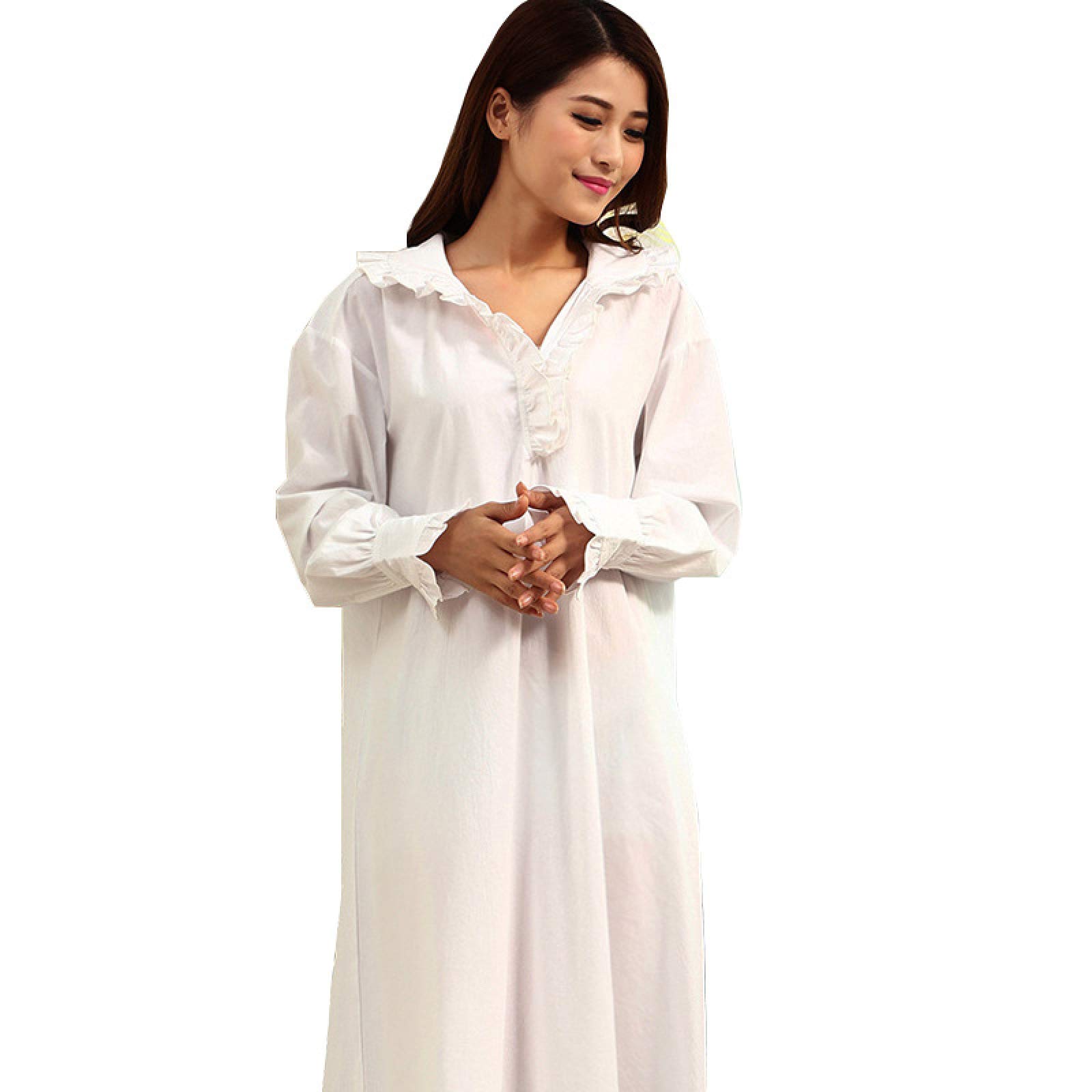 OFFSUM Camisón De Pijama De Mujer - Algodón Blanco Cuello En V Tallas Grandes Vestido Informal Primavera Verano Color Sólido Bata Camisón Vintage Novia Lencería Ropa