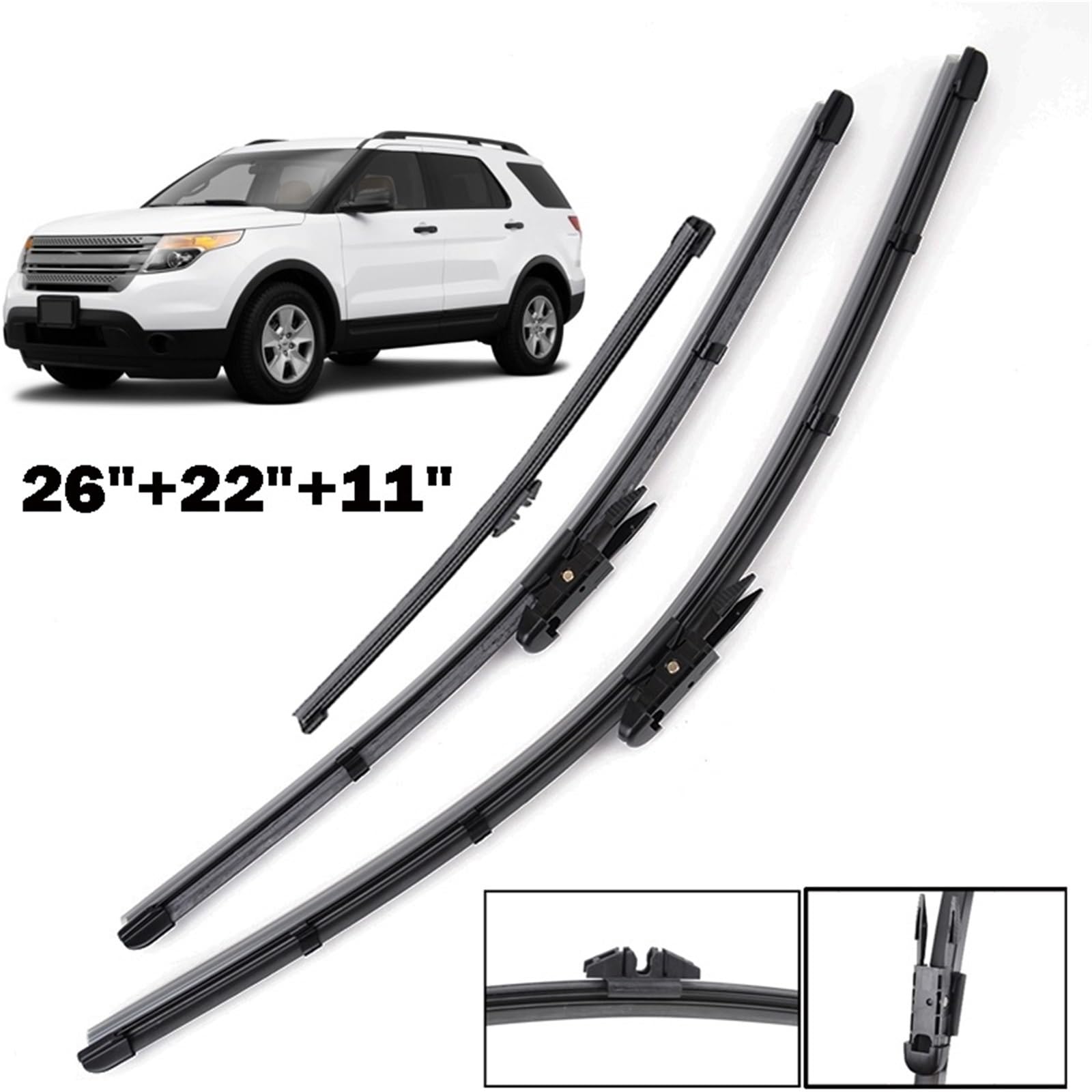 Compatible Con Ford Para Explorer 2011 2012 2013 2014 2015 2016 2017 Limpiaparabrisas Delantero Trasero 26 "22" 11 "limpiaparabrisas