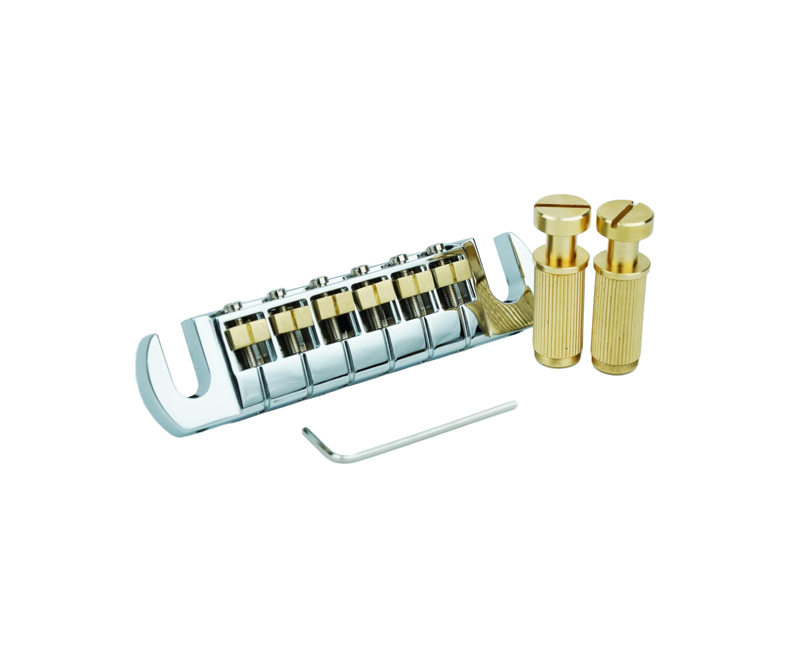 Guyker Puente envolvente para guitarra ajustable con sillines y postes de latón (GM006, cromado)