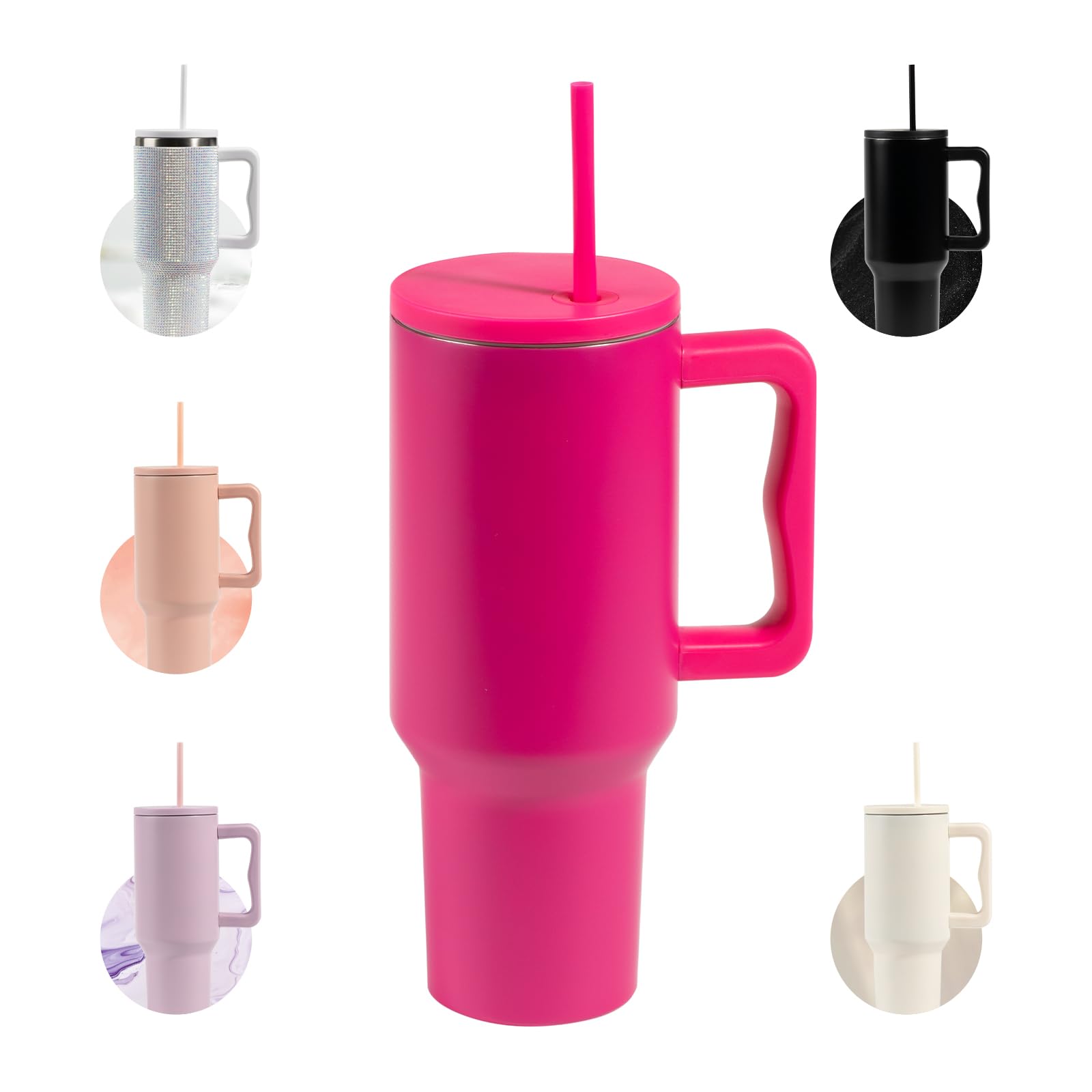 Naivees 40oz Stainless Steel Insulated Cup with Handle and Straw,Leak-proof and Reusable Insulated Travel Mug Tall Water Bottle for Water and Coffee (Red)