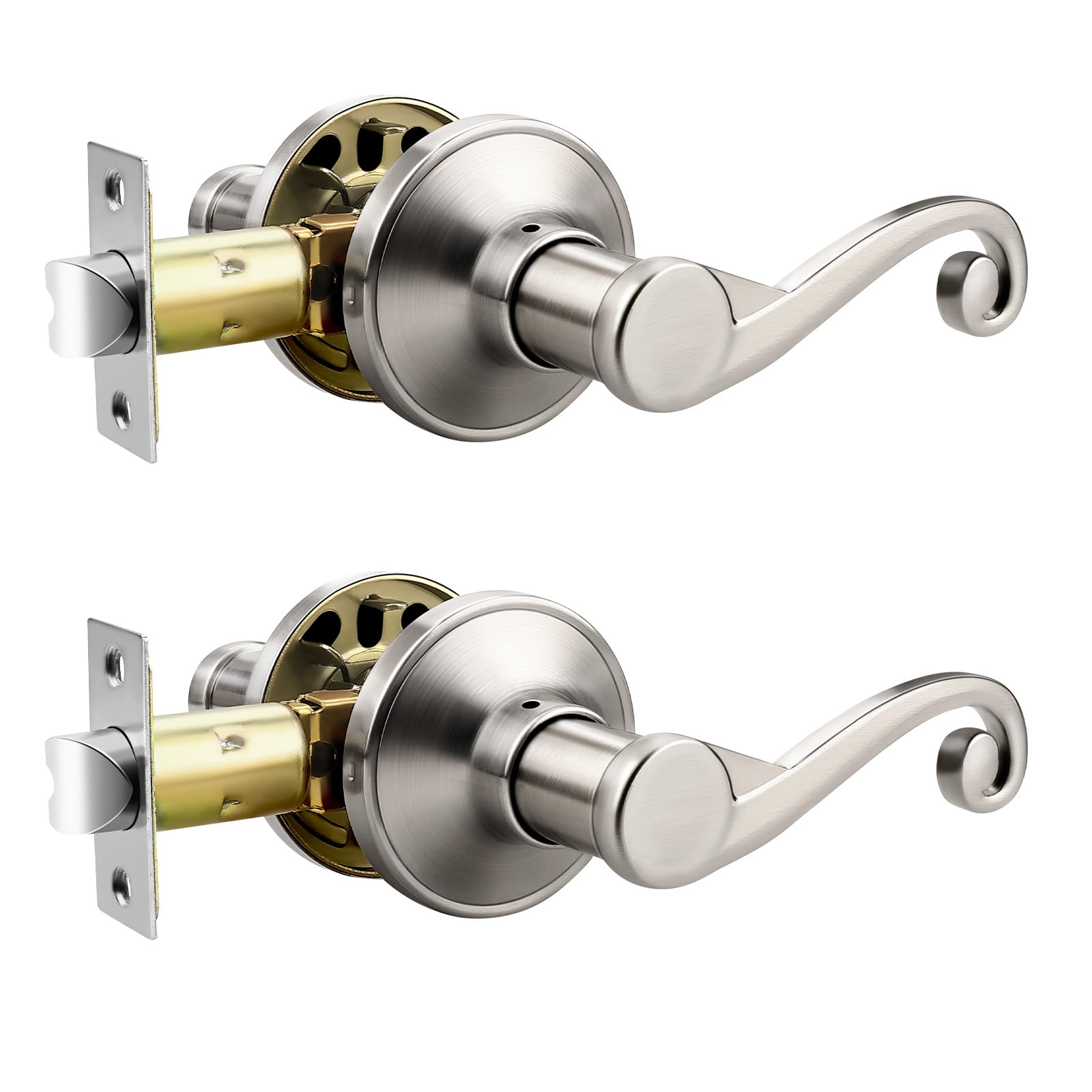 Elegantes manijas de puerta interiores de níquel cepillado para armario y pasillo, paquete de 2 manijas de puerta de paso con estilo moderno y acabado duradero
