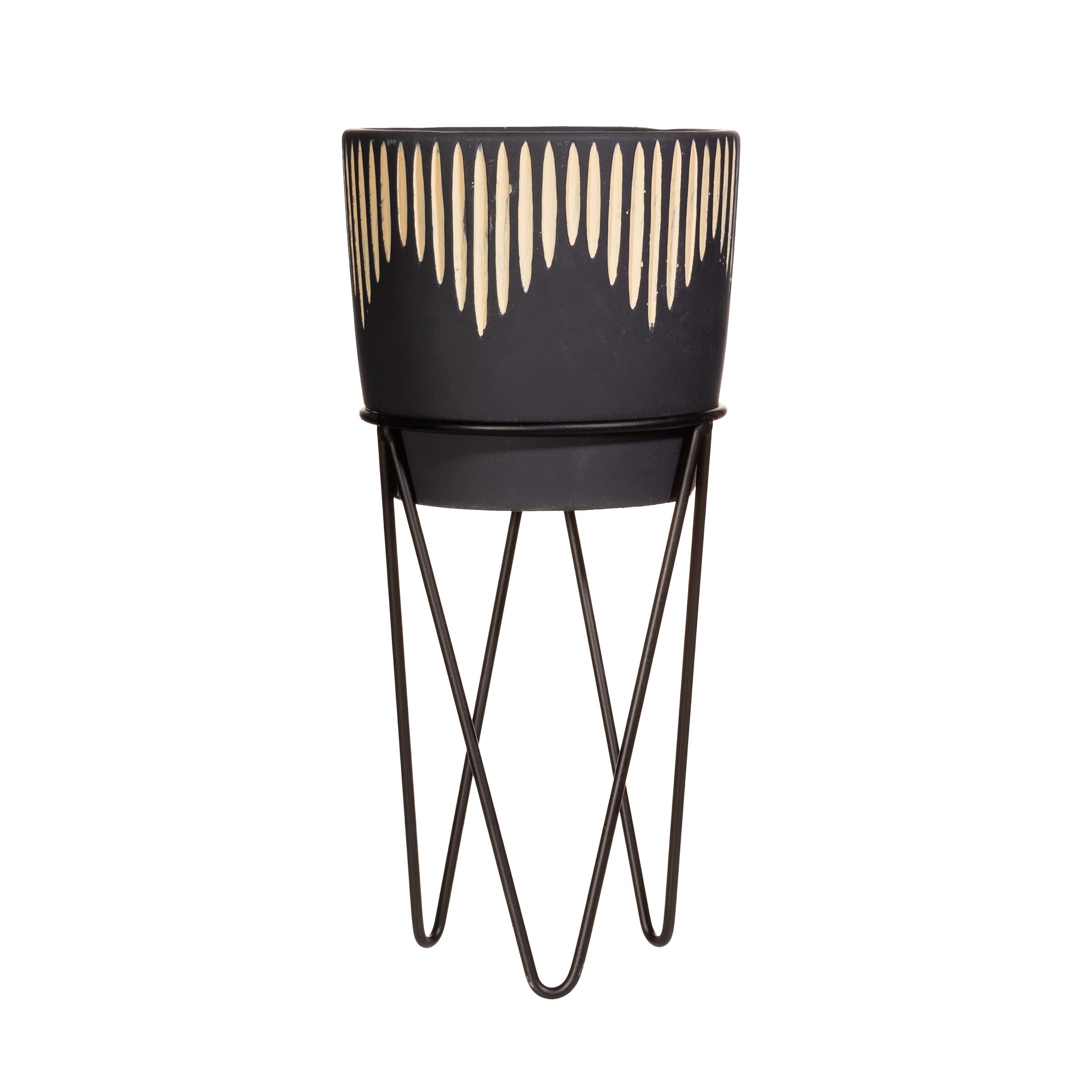 Sass & Belle Black Sgrafitto Planter With Wire Stand