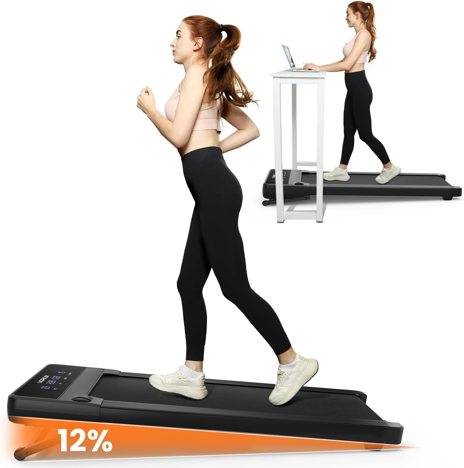 Uorkay Walking Pad with 12% Auto Incline, Incline Under Desk Treadmill with 6 HIIT Modes, Compact Treadmills for Home Office with Remote Control, Quiet Walking Treadmill with Low Noise