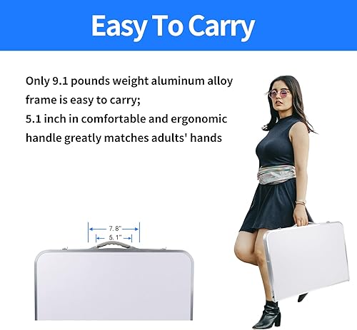 Miniatura 8 de Mesa de campamento plegable de 3 pies, mesa de picnic portátil plegable de 2 alturas ajustables, mesa de campamento de aluminio para exteriores,