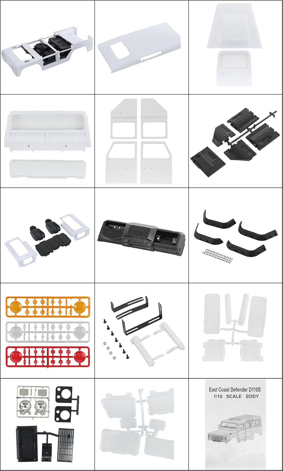 1/10 RC Car Hard Body Shell Kit-313mm Wheelbase D110 Land Rover Defender Body for Axial SCX10 90046 TRX4 CC01 Capra RC Crawler Car (313mm Grey)