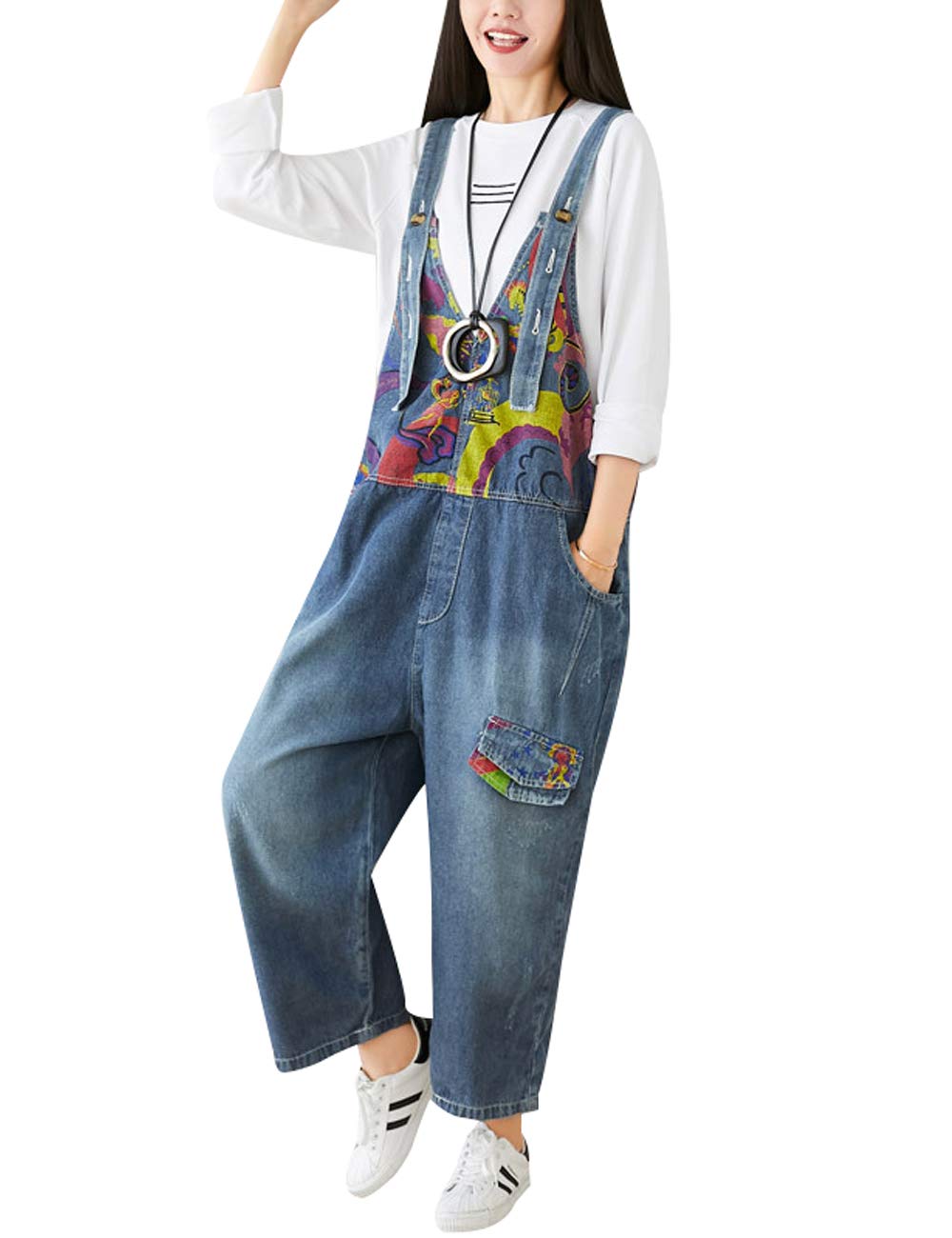 Damen Loose Jumpsuits Verstellbarer Riemen Denim Spielanzug Overalls Latzhose