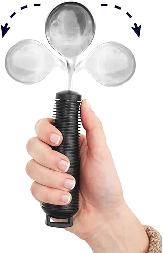Miniatura 3 de KMINA Cucharas adaptativas bilaterales para adultos discapacitados (ángulo ajustable), giratorias, flexibles, médicas, curvadas para manos