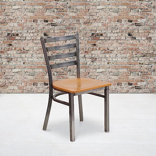 Image of Flash Furniture 2 Pack HERCULES Series Clear Coated Ladder Back Metal Restaurant Chair - Natural Wood Seat