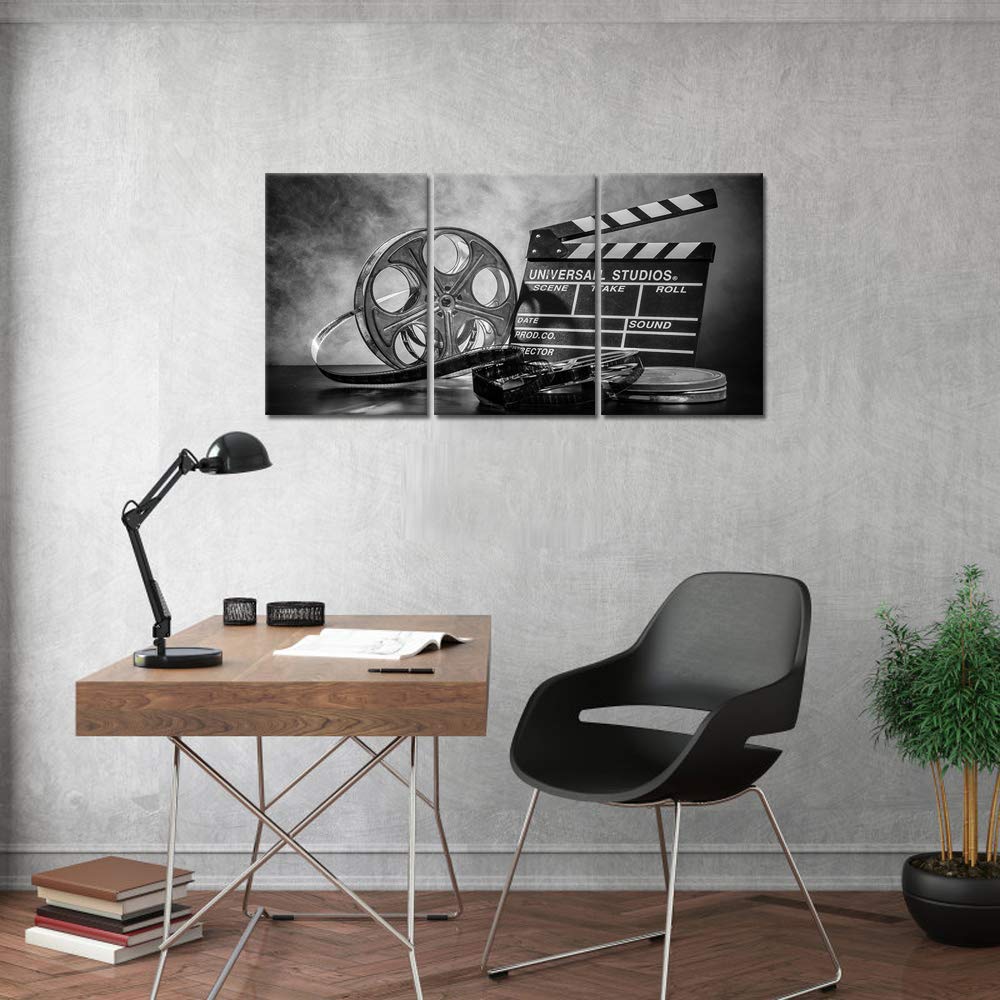 3 pezzi in tela di canapa bianca e nera per decorare la parete del film, per decorare la casa, il cinema, il cinema, la sala multimediale, la casa, il bar, il pub, la casa, facile da appendere, 3 x
