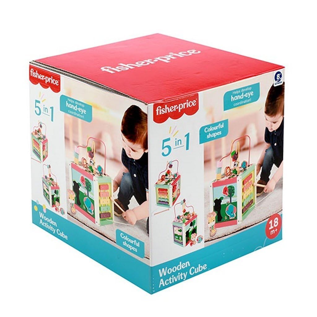 Fisher Price - Cubo de madera para desarrollo de bebés, a partir de 18 meses, madera, metal, textil, 43 x 23 x 23 cm