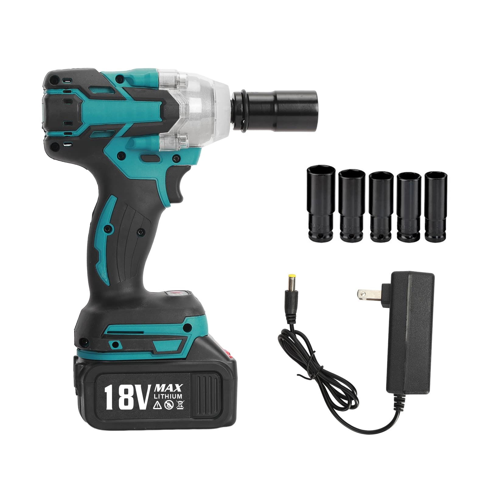 Amazon.com: 無繩衝擊扳手,1/2 英吋(約1.2 公分)無刷扳手,附18V 無刷[ 3000 RPM]馬達13000 mAh 電動扳手[6  個插座] 高扭力動力衝擊扳手適用於汽車家庭