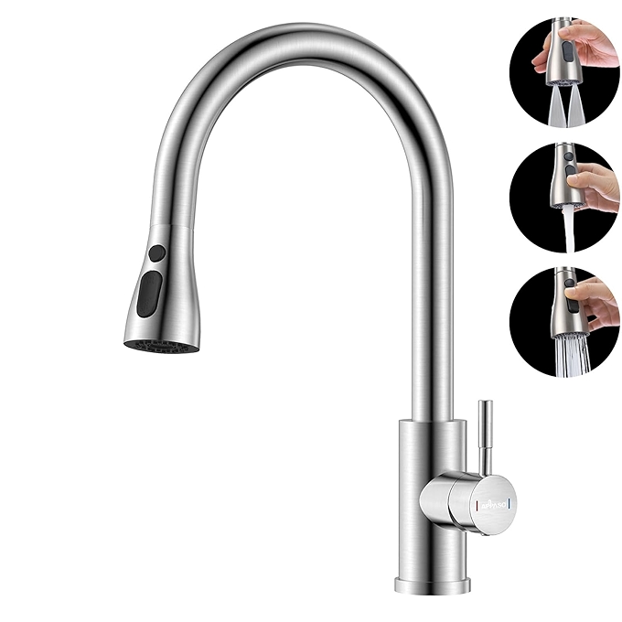 APPASO 不锈钢厨房龙头带导喷臂 360°旋转 单孔水槽龙头