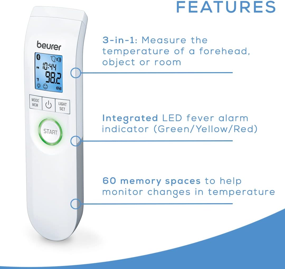 Bluetooth Non-Contact Thermometer, Forehead, Object, Room