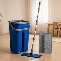 Rodo Flat Mop, Limpeza para Pisos, com Balde Duplo 5L Lava e Seca, Giro 360° + 2 Refis Microfibra