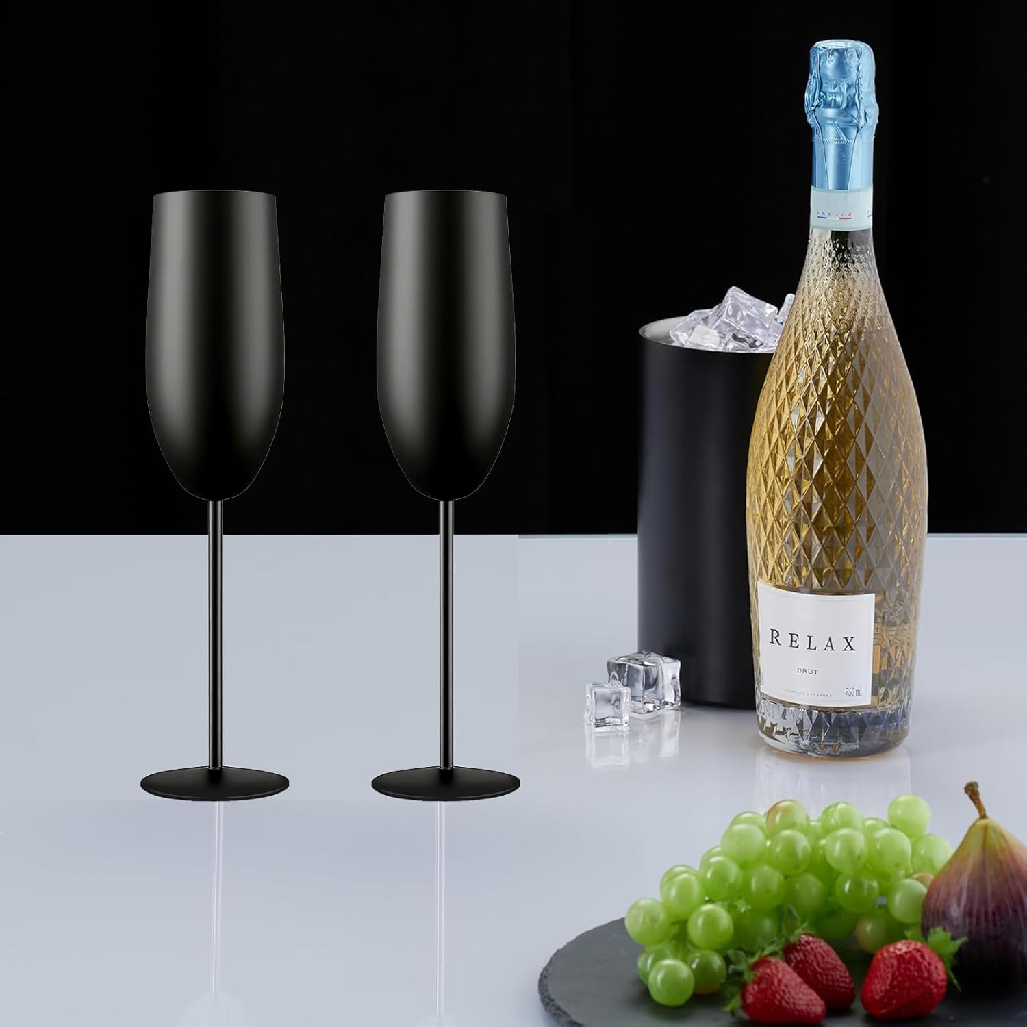 Champagne Glasses Set of 2 Stainless Steel Champagne Flutes Wedding Gifts for Bride 8.5 oz Unbreakable Champagne Glasses for Party Wedding Christmas Anniversary Brithday (Matte-Black) - Image 7