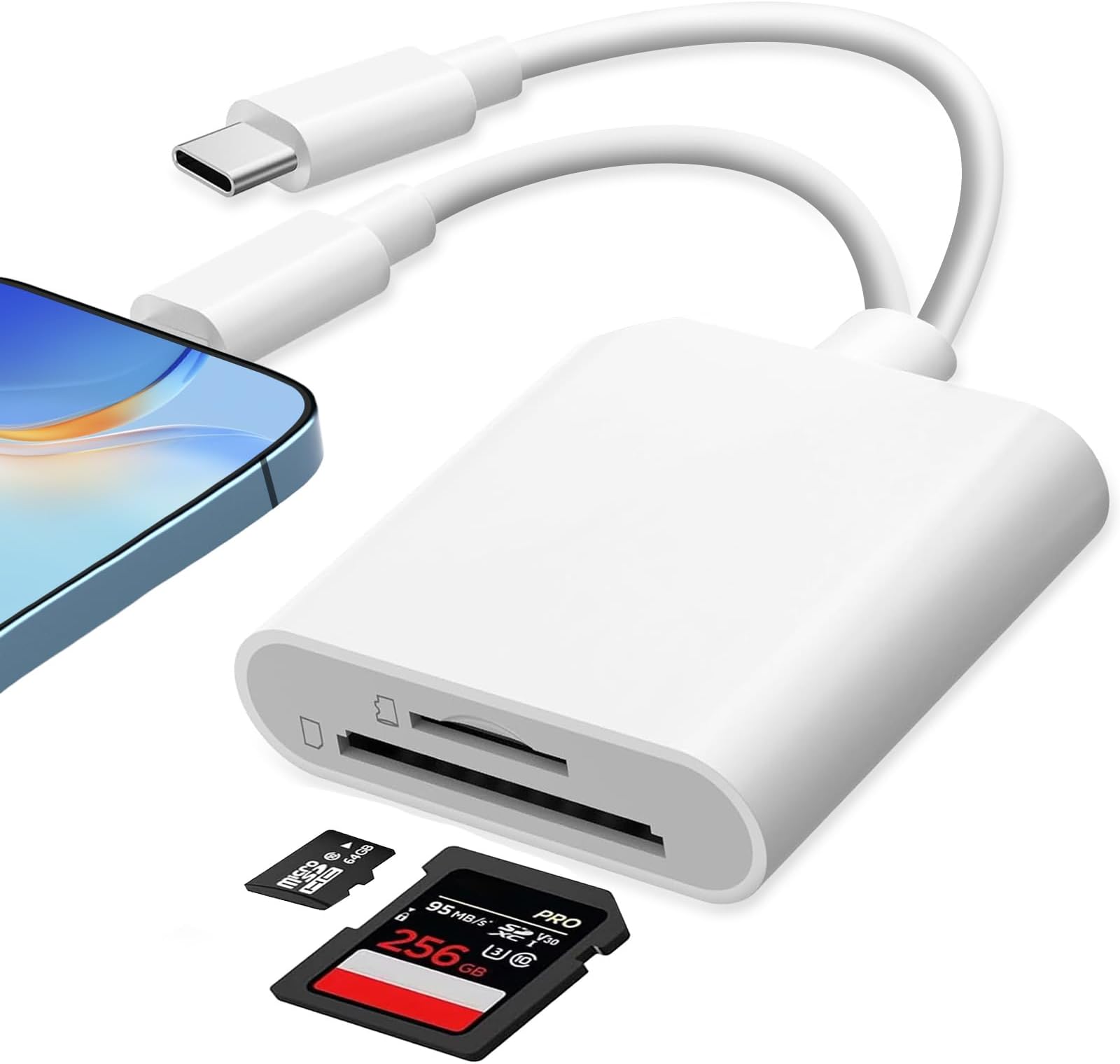 OliveriaUSB C Card Reader, Type C Memory Card Reader for iPhone iPad, Dual SD/TF Slot, High Speed Data Transfer, Compatible with iPhone/iPad/Android/Camera