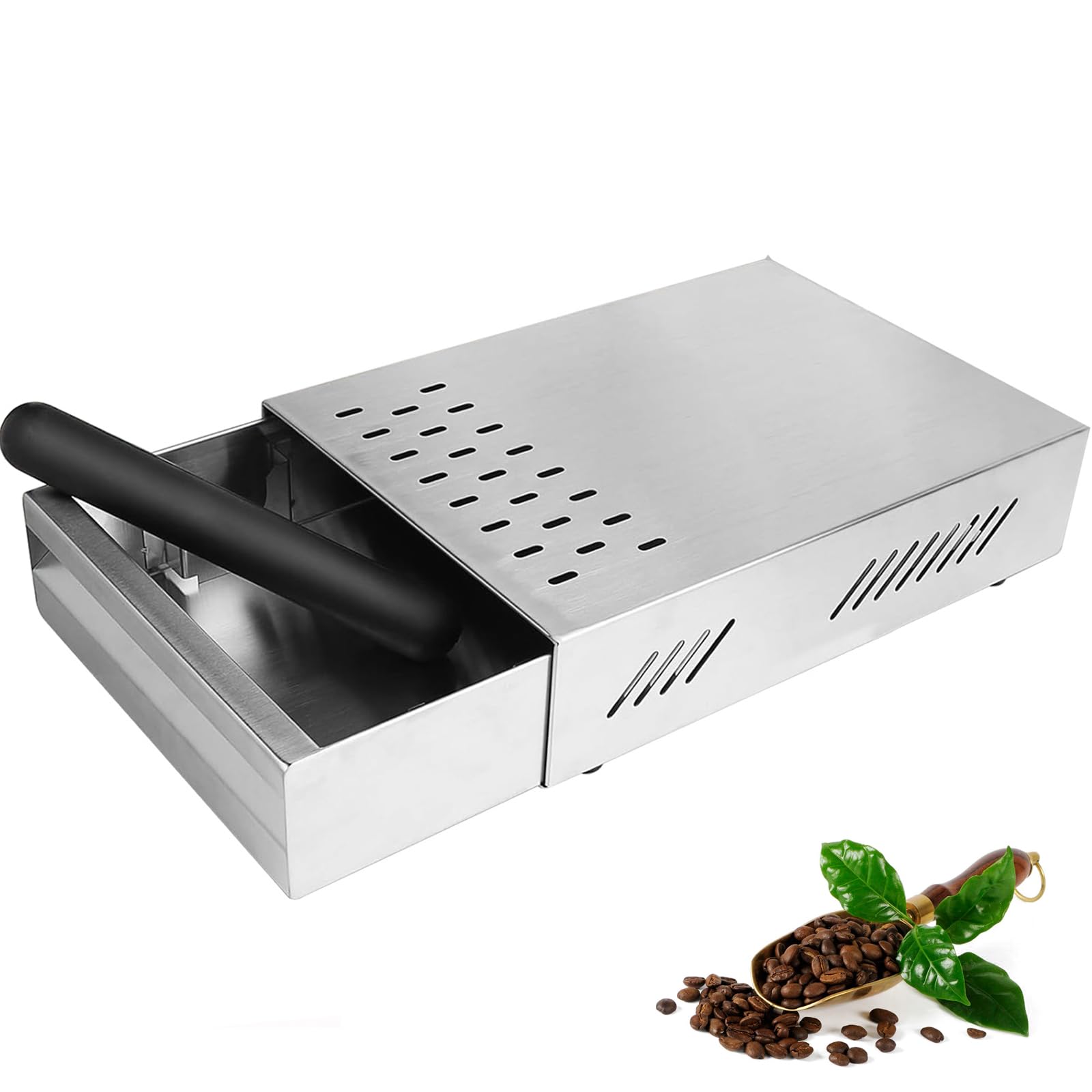 Kaffee Klopf Box Behälter,Kamanan Professional für Kaffeesatz,Edelstahl Kaffeemühlen Klopf Box Geeignet für alle handelsüblichen Kaffeemaschinen, Schubladenprofil aus Edelstahl(280mmx180mmx63mm)