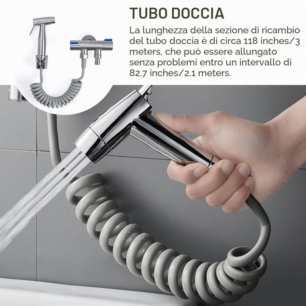 Tubo Doccia 3 Metri, Flessibile Doccia Telescopico,Flessibile Doccia a Molla in ABS,per Bidet,Doccetta,Soffione