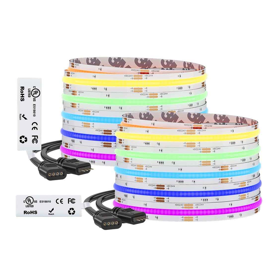BTF-LIGHTING 32.8FT UL Listed RGB COB LED Strip DC24V Color Changing Light