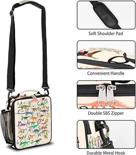Miniatura 2 de Insulated Lunch Box for Boys Girls, Reusable Lunch Bags with Adjustable Shoulder Strap and Water Bottle Holder for Kids Adult, Alphabets With