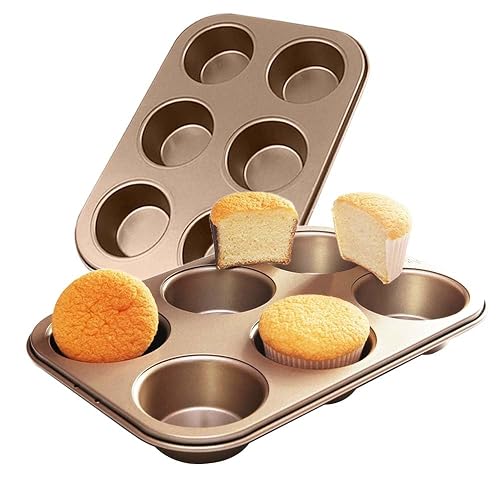 ASBAYSON Premium Steel Muffin Pan 2 Packs, Gold