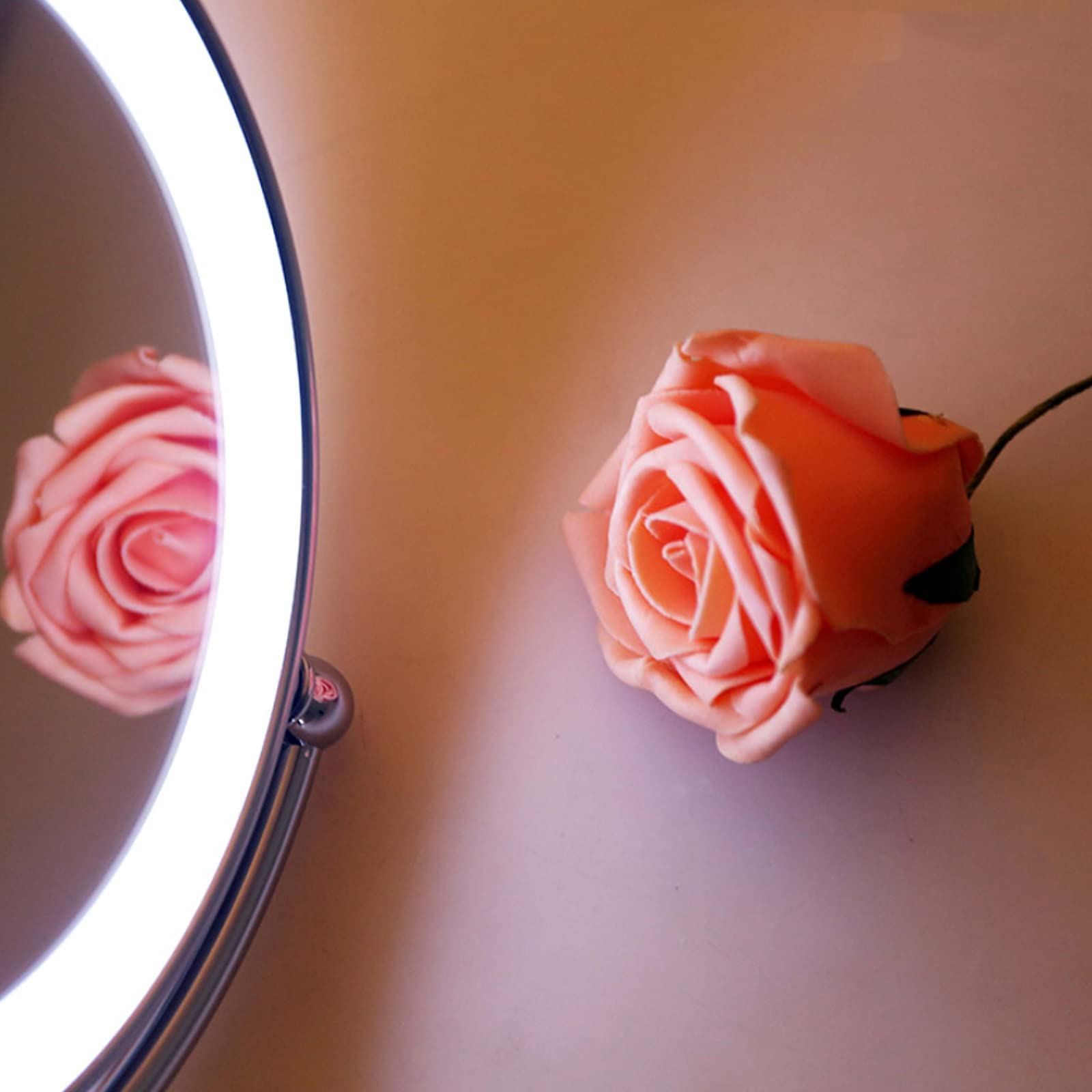 Espejo de maquillaje montado en la pared mejorado de 8 pulgadas, giratorio de doble cara con aumento de 3/5/7/10x, espejo de tocador recargable por USB para baño y artículos esenciales de belleza