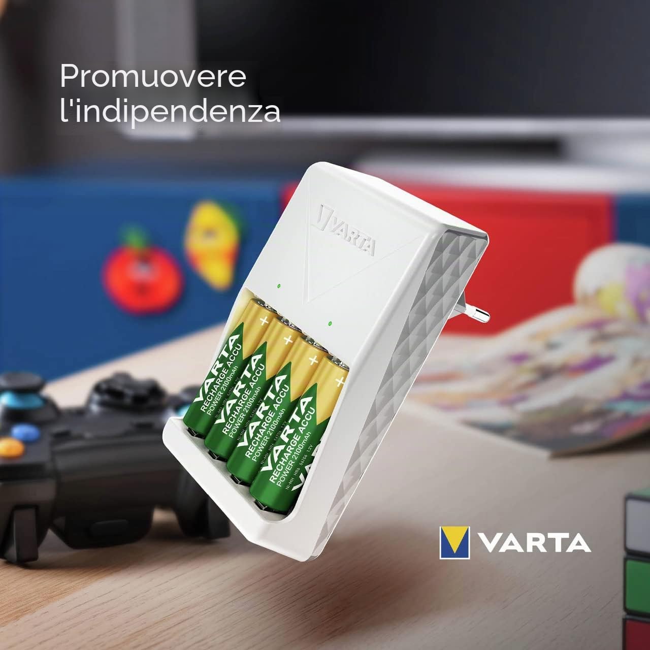 VARTA Caricabatterie, incl. 4X AA 2100mAh, caricatore per batterie ricaricabili, carica 2 o 4 AA/AAA contemporaneamente, Plug Charger