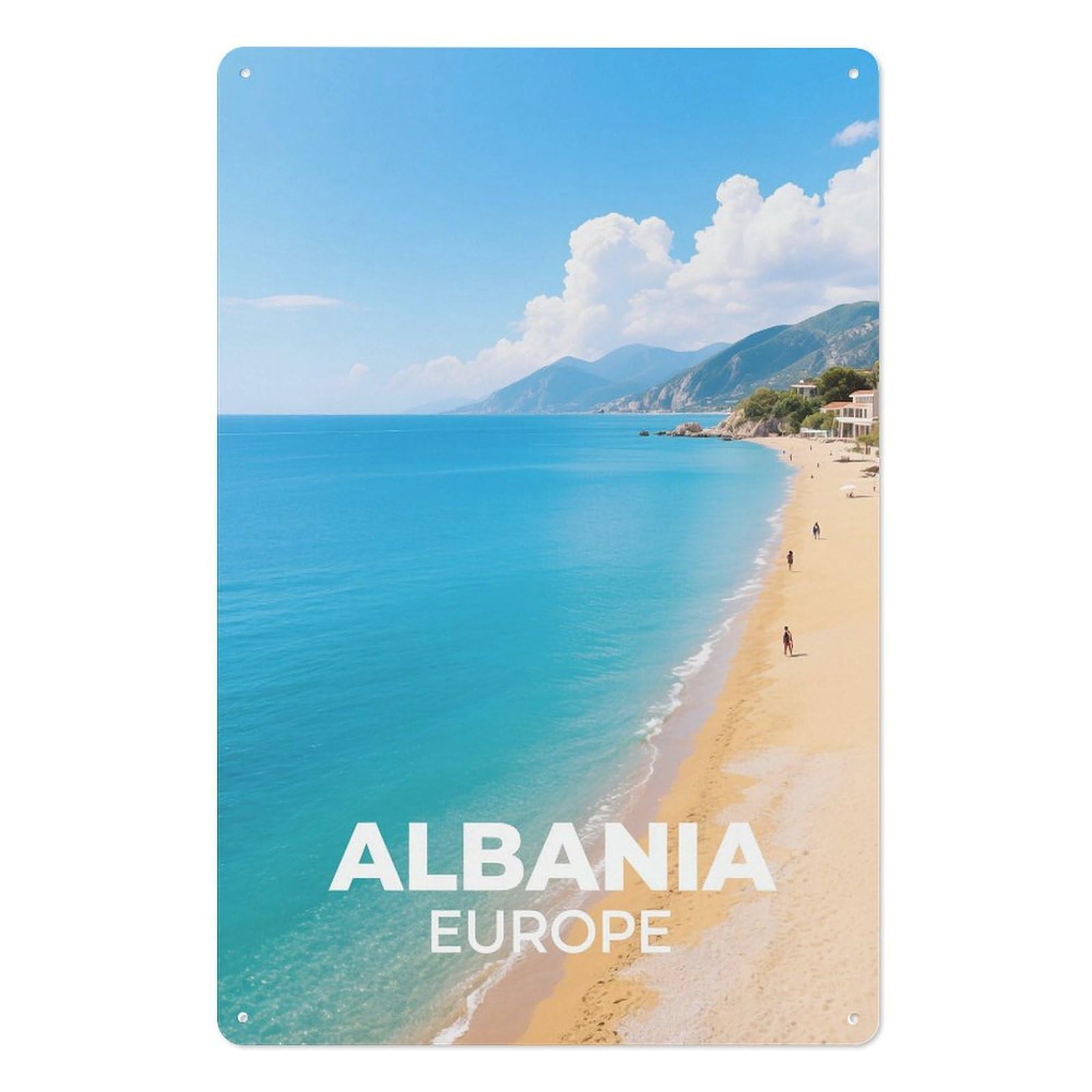 Albania Europe Retro Design Tin Painting Vintage Tin Sign 08x12inch(20x30cm) Wall Art for Home Office Bedroom Living Room Cafes Wall Decor