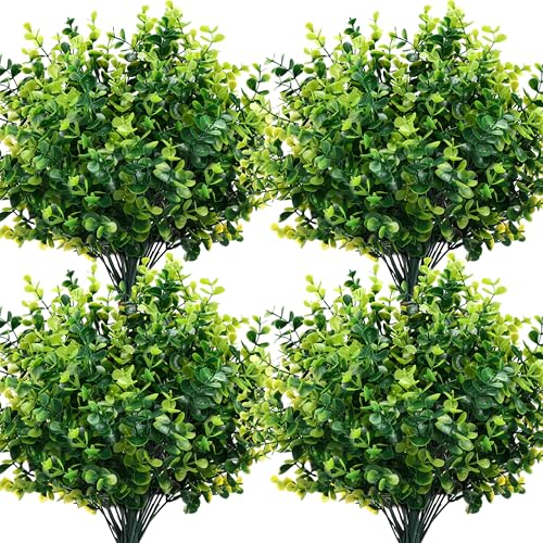 CEWOR Artificial Boxwood Stems 24 Pack Artificial Plants for Outdoor UV Resistant Faux Plants Fake Eucalyptus Shrubs for Room Decor Indoor Outdoor