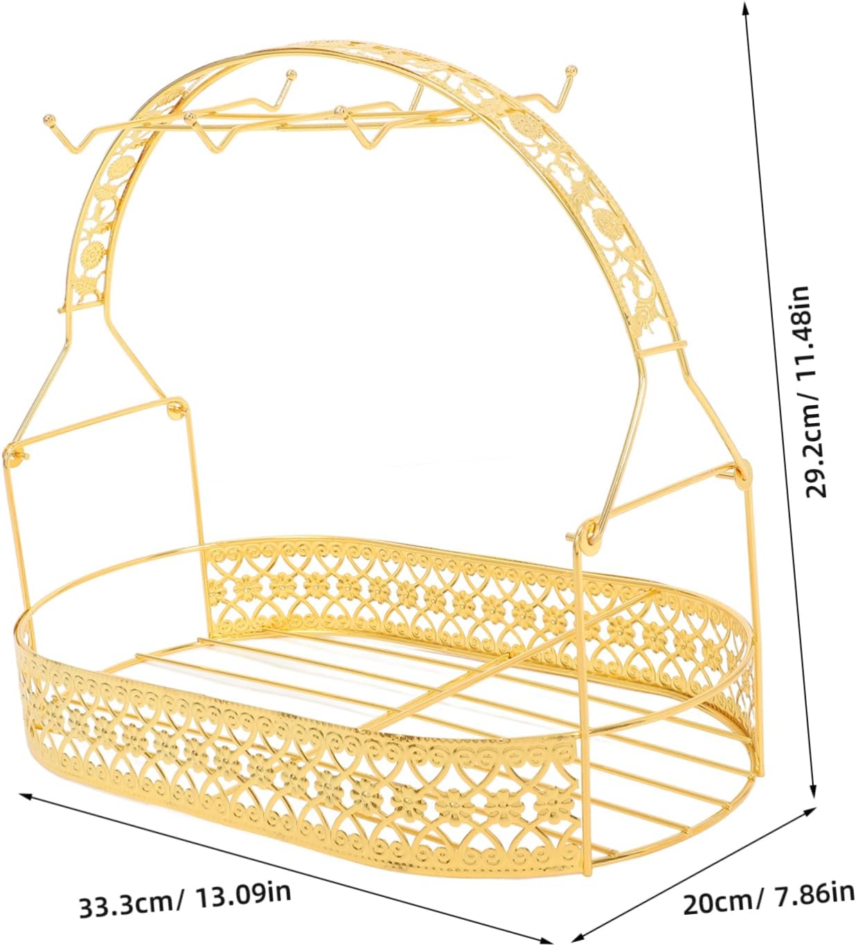 Housoutil Wrought Iron Cup Rack Golden Plated Storage Basket for Coffee Mugs Flatback Design Elegant Cup Organizer