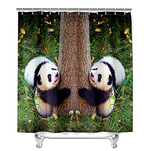 Rideau de douche imperméable panda en polyester avec crochets inclus