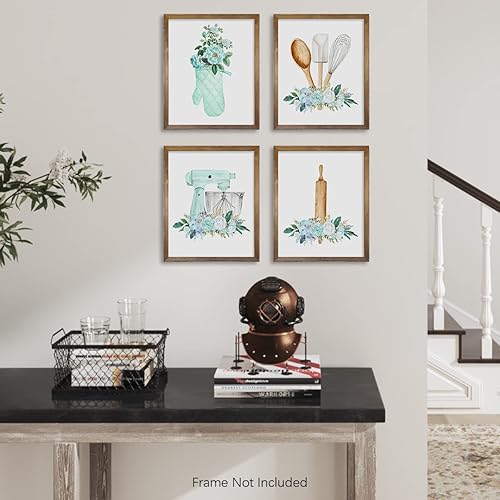 Miniatura 4 de Regalo para cocineros y chefs Letreros de cocina retro y modernos con flores cian de pavo Decoración artística de pared de comedor de cocina verde