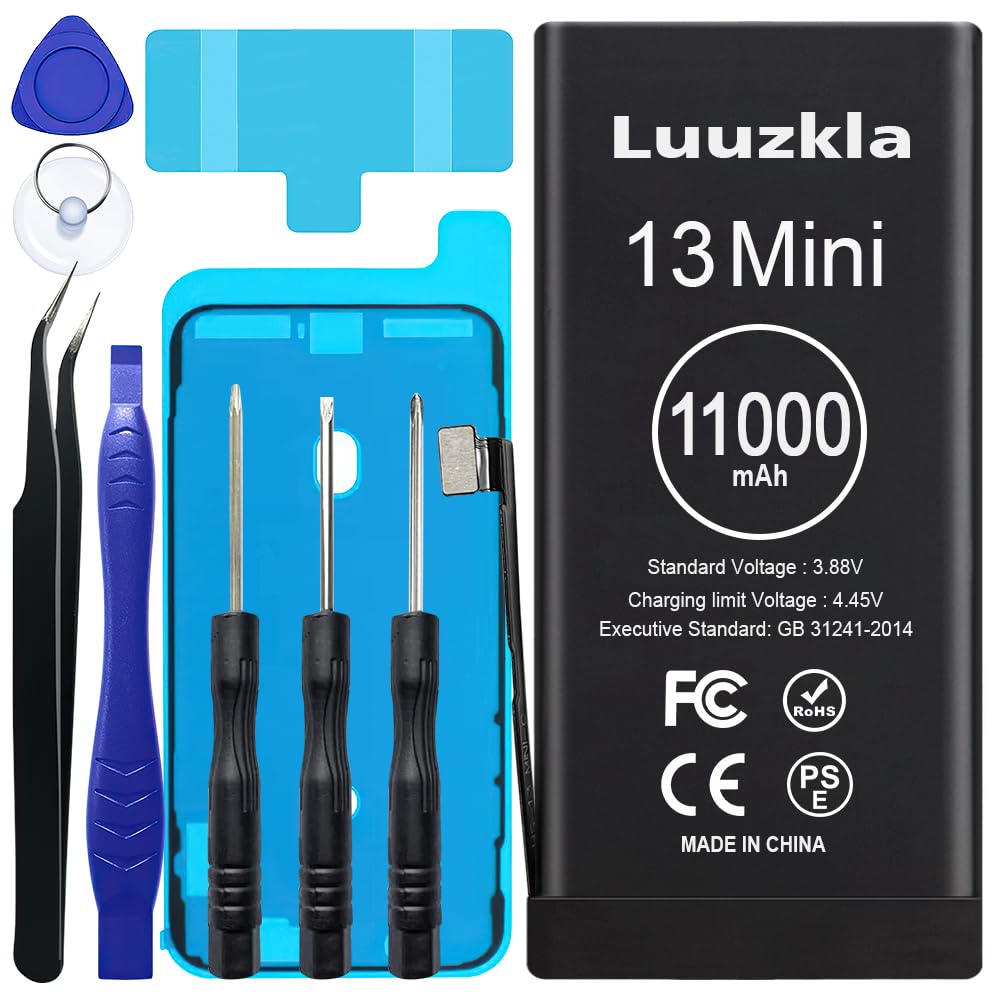 11000mAh (2024 New Upgrade) Battery Compatible with iPhone 13 Mini, Super Capacity Battery Compatible with iPhone 13 Mini, with Full Tool Kits-0 Cycle High Capacity-24 Months Service