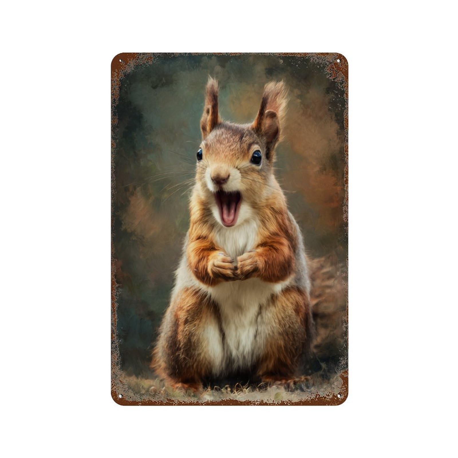 Surprised Squirrel Painting Retro Metal Sign 11.8"x7.9", Ideal for Basement, Hobby Room And Garage Decor