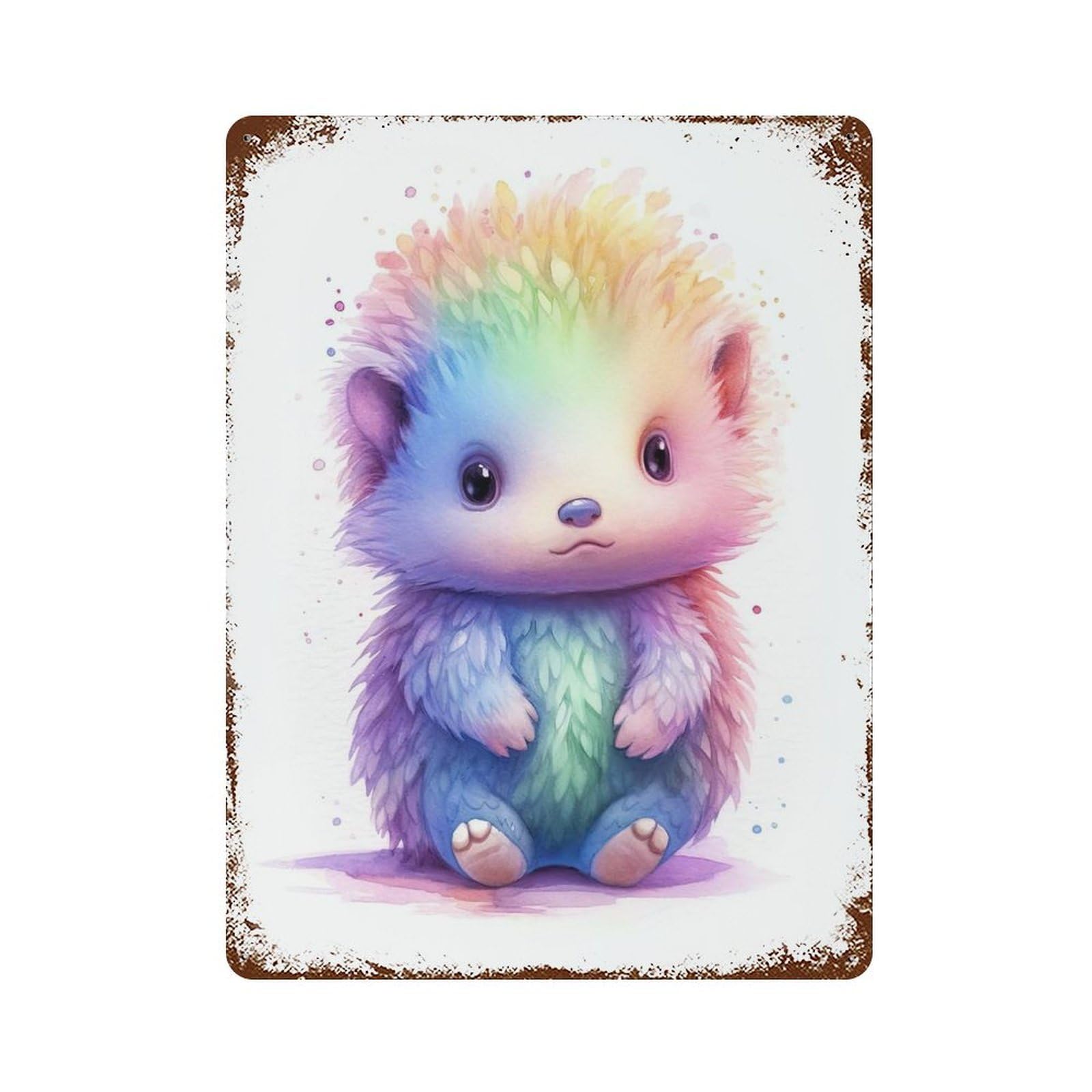 Watercolor Baby Echidna Distressed Metal Wall Sign 15.7"x11.8", Rustic Home Decor for Living Room, Hallway And Home Decor