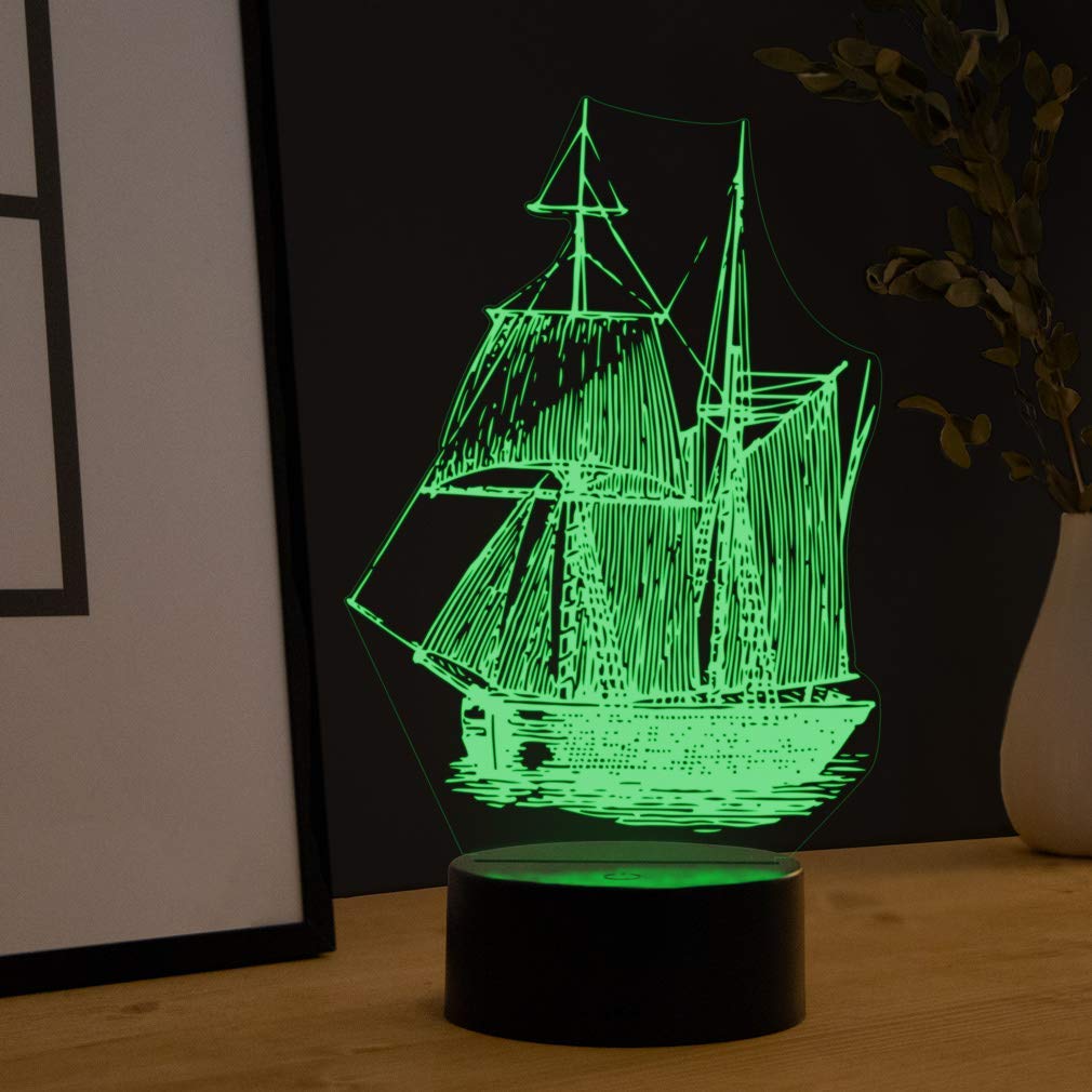 3D Segelboot Nachtlicht – 16 Farben, Fernbedienung, USB-Strom, Optische Täuschung