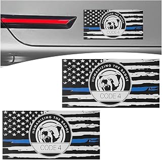 Thin Blue Line Sticker Code 4, Waterproof Vinyl American Flag Thin Line Decal, Reflective Truck Window Bumper Stickers, Universal Auto Decoration Accessories for Laptop/Toolboxes(2PCS)