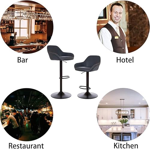 Miniatura 121 de Glitzhome Mid Century - Juego de 2 taburetes de bar ajustables de cuero giratorio vintage con respaldo y reposapiés, taburetes de bar modernos de