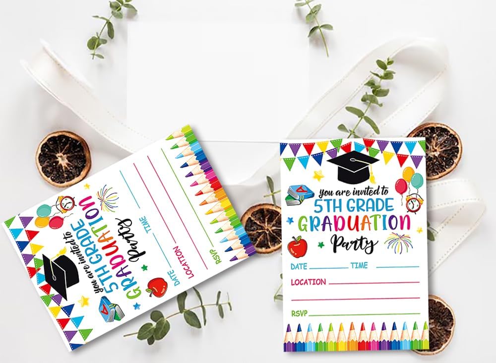 Aisosiks 5TH Grade Graduation Invitations 2026 with Envelope, Elementary Fifth Grade Grad Party Decorations, 5TH Grade Graduation Decorations 2026,10 Packs