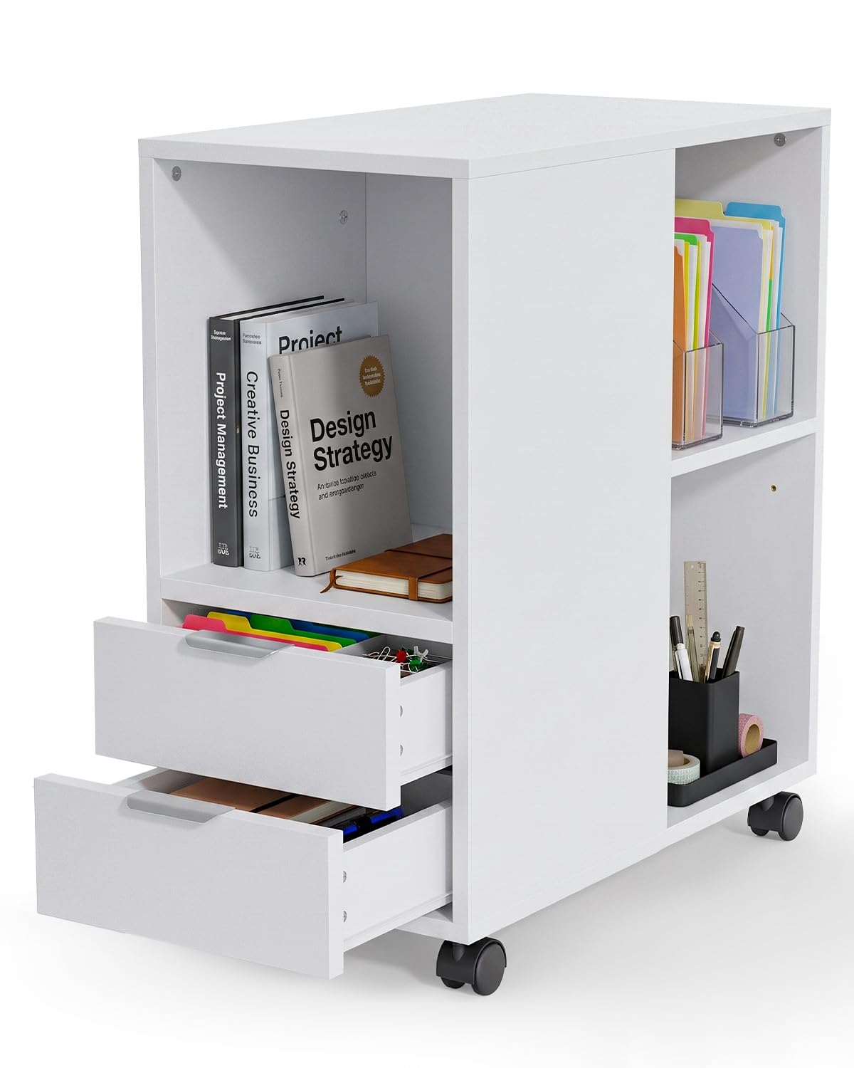 Rollcontainer Aktenschrank, Büro Schubladenschrank Untertisch, Weiß
