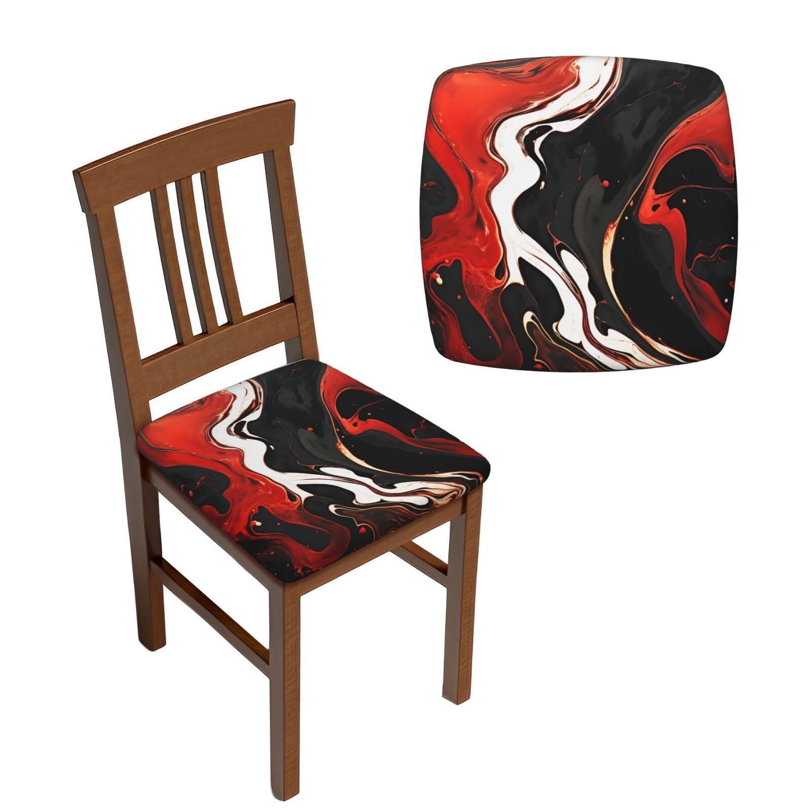 Housses de chaise marbre noir et rouge lavables x6