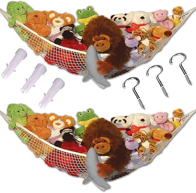 2Pcs Toy Net Hammock - Soft Toy Net Storage Hammock for Stuffed Animals and Teddy - Strong Quality Elastic Large Mesh Toys Holder Net Organiser for Toy