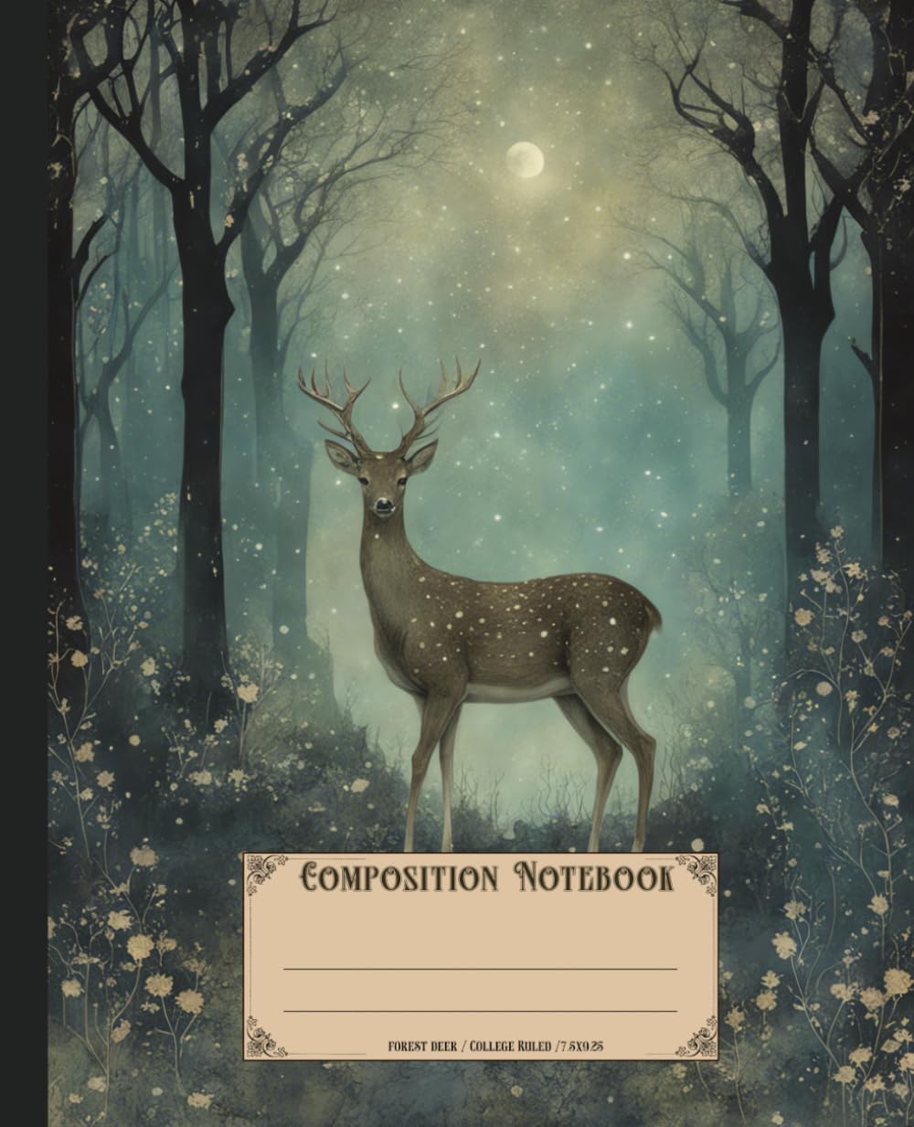 Composition Notebook. Forest deer: Vintage woodland animal theme. Aesthetic journal for school.