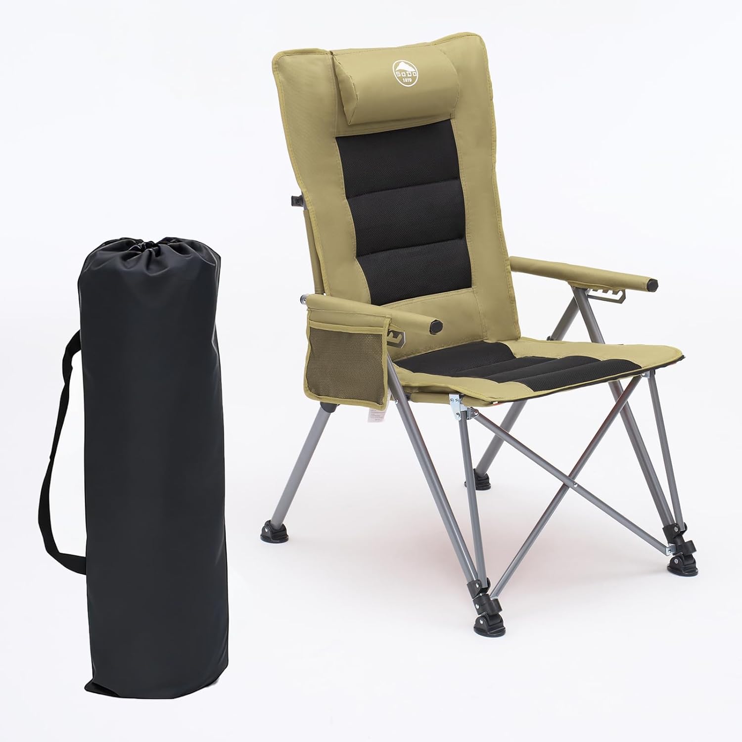 Reclining Folding Nap Chair, Adjustable Lounge Chair with Headrest & Cotton Cushion, Portable Lightweight Rest Chair for Office, Home & Outdoor (Khaki)