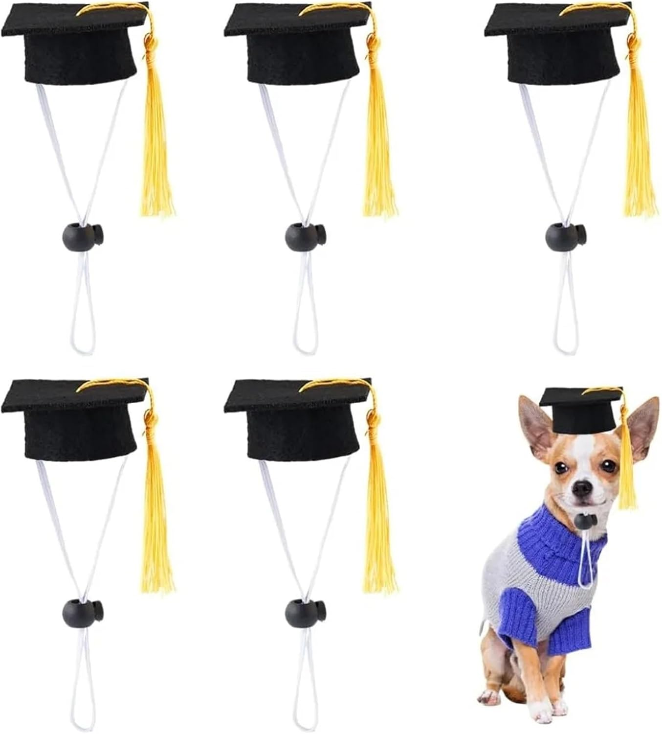 20Pcs Mini Graduation Hats for Pets, Black Cap Photo Prop for Small Animal Costume Accessory