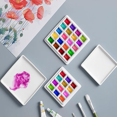Miniatura 6 de 12 Wells Paleta de cerámica con cubiertas, paleta de pintura de porcelana, bandeja de mezcla para pintar acuarela, gouache, artes y manualidades,