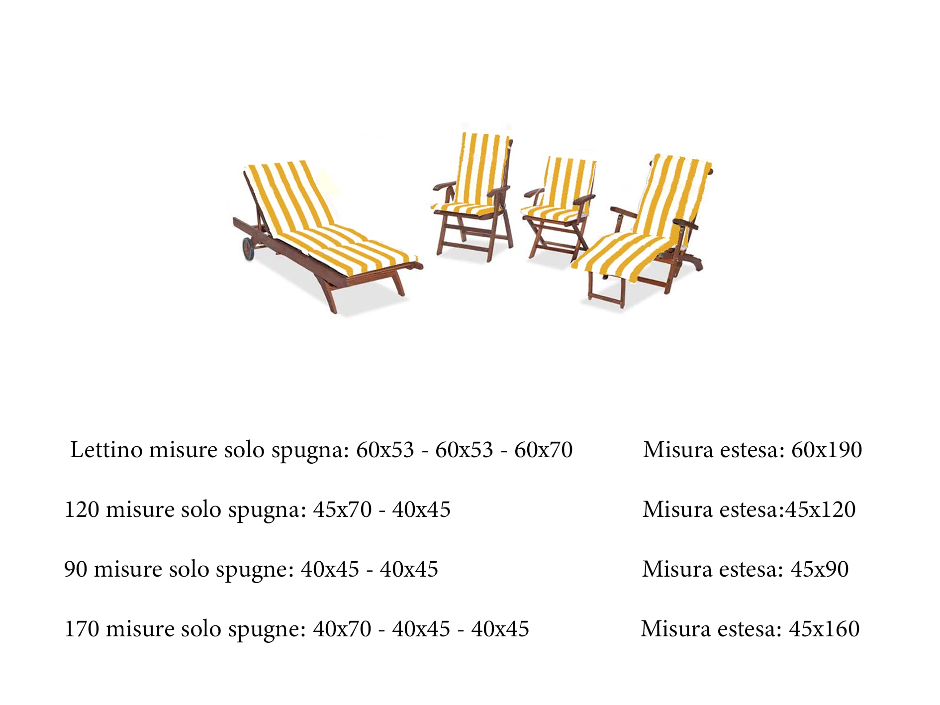 cojín desenfundable para silla y tumbona universal suave a rayas plegable Tela Algodón Para Piscina Playa Jardín mod.Capri, amarillo