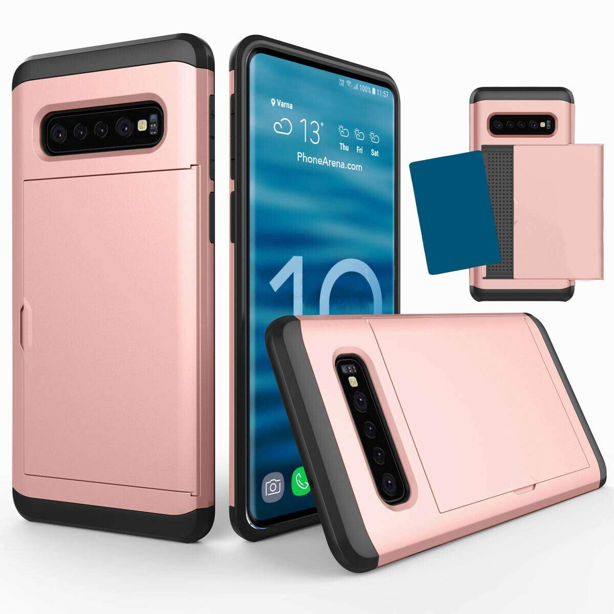 Fastsun Ultra-Thin Shockproof Hard Back Silicone Dual Layer Protective Credit Card Holder ID Cards Slot Scratchproof Cover Case Compatible with