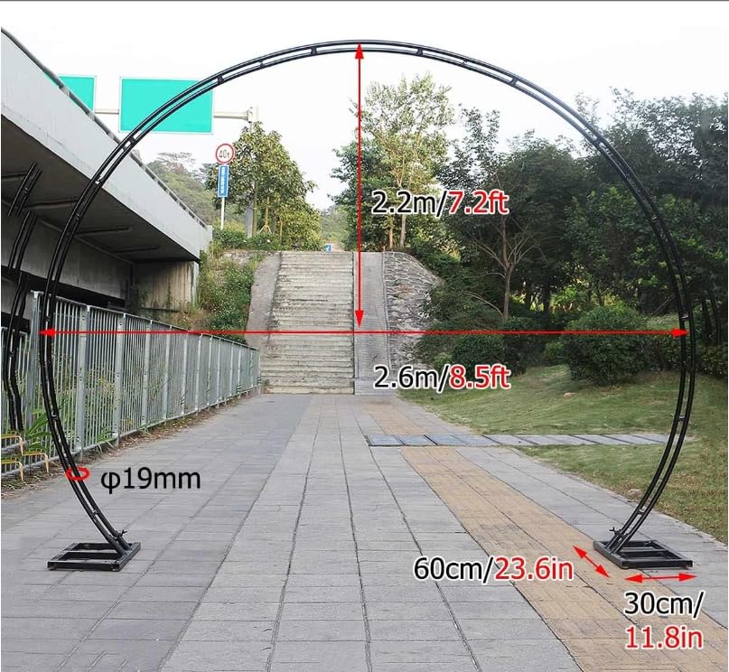 Arco de boda de metal resistente redondo con bases antioxidantes, diseño de puerta lunar perfecto para eventos al aire libre. Tamaño: 2,8 x 3,2 m. Color: negro