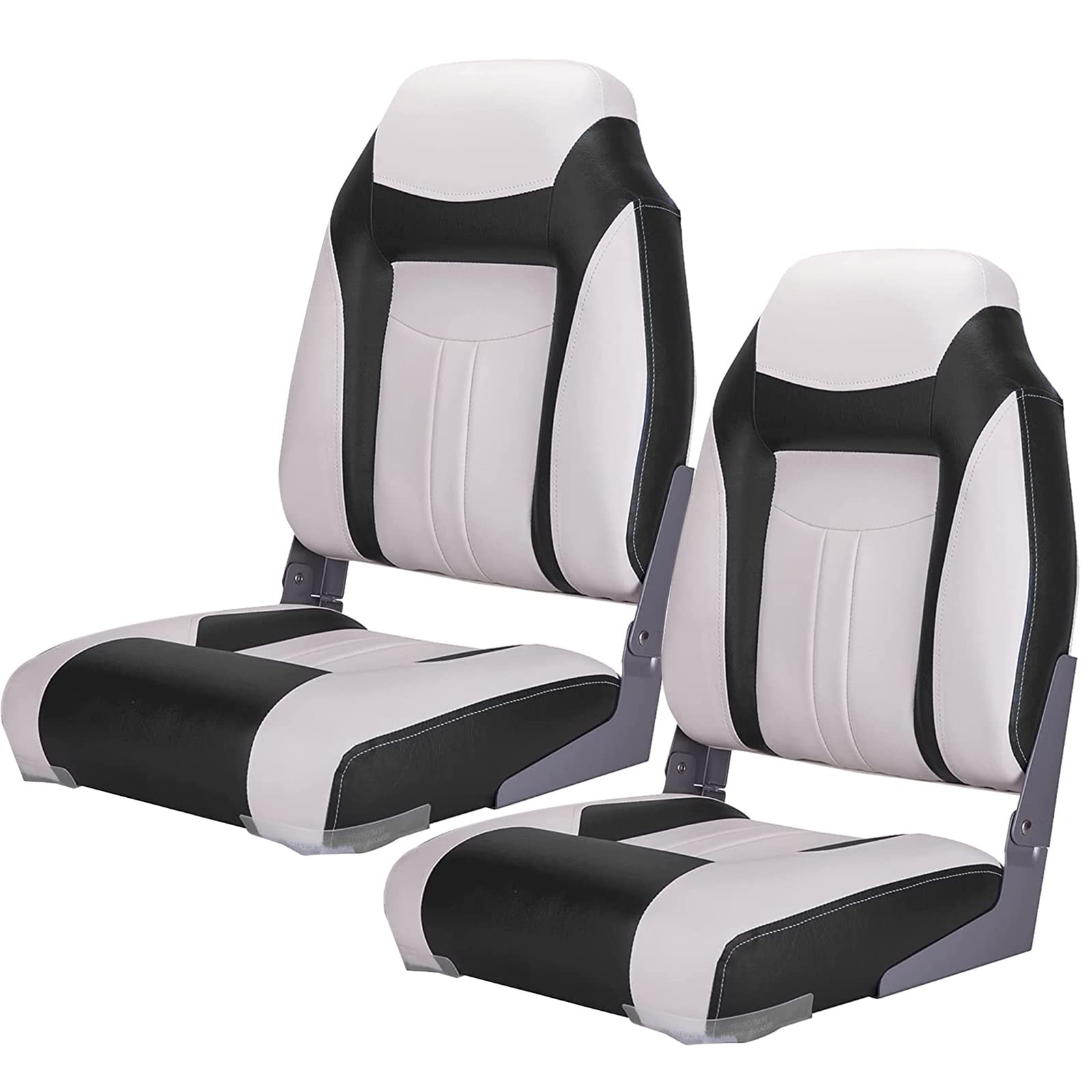 NESHULT Premium Marine High Back Folding Boat Seat White/Black(2 Seats)